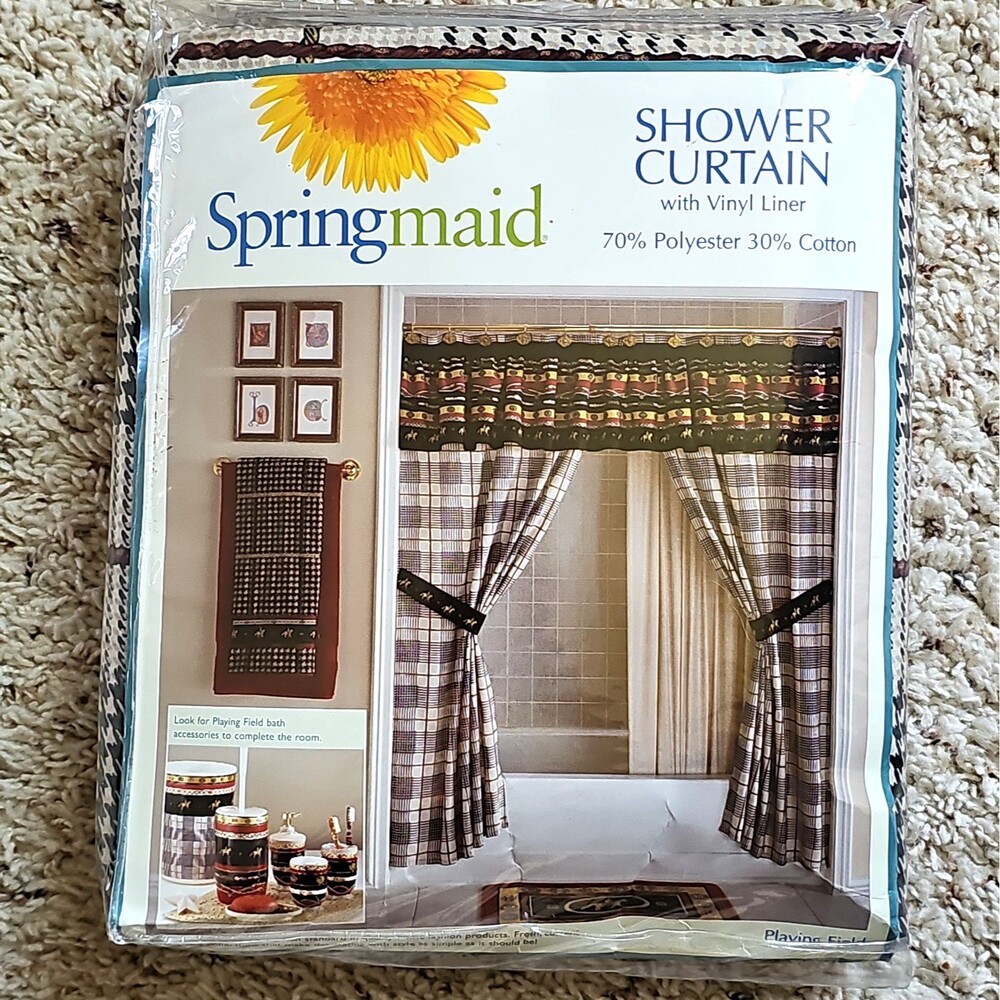 Springmaid Playing Field Tailored Swag Shower Curtain Plaid Polo Y2K Equestrian